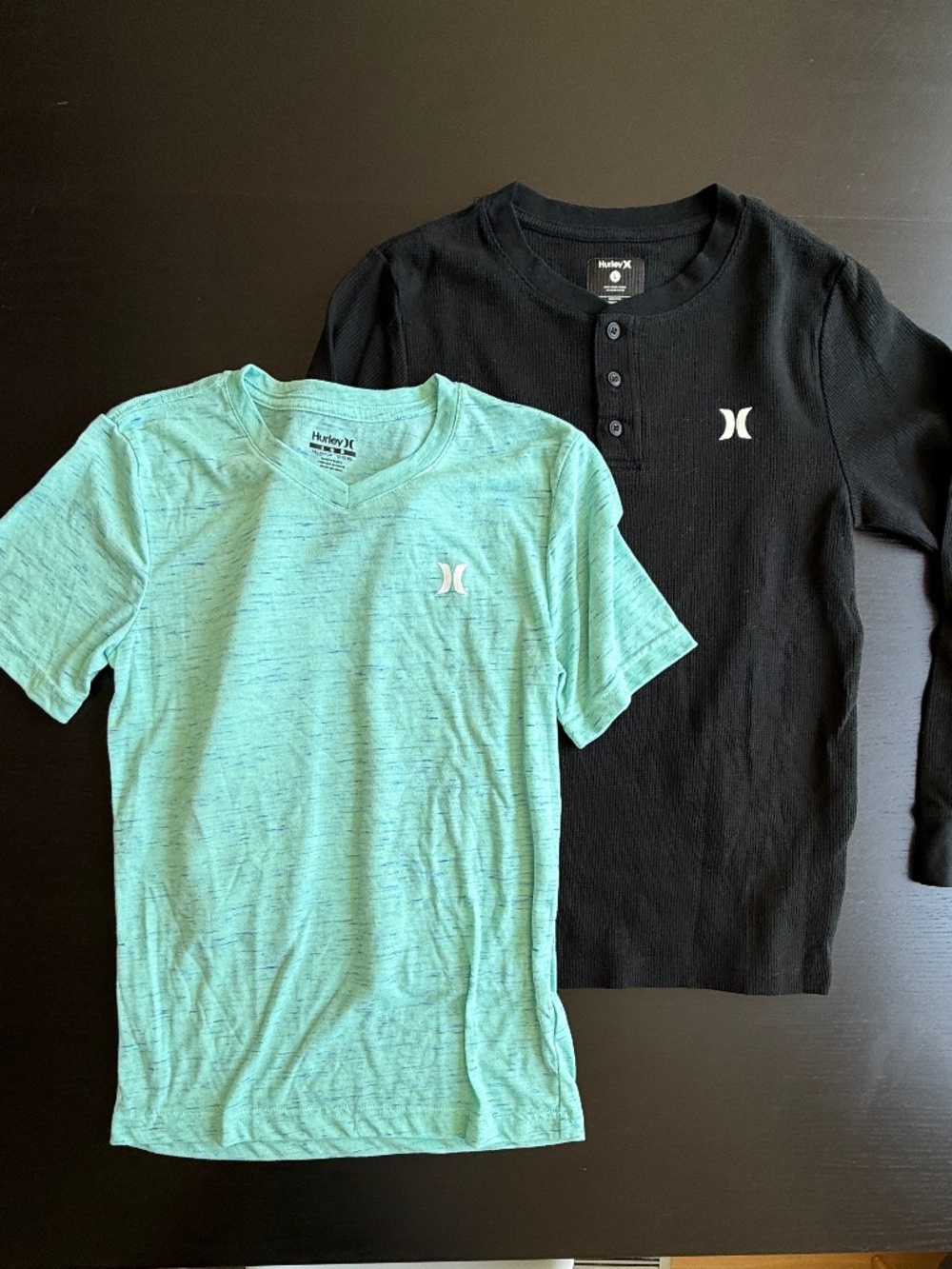 2-Pack Hurley Boys Large Shirt Bundle Thermal Henley V-Neck Tee Black Mint Size